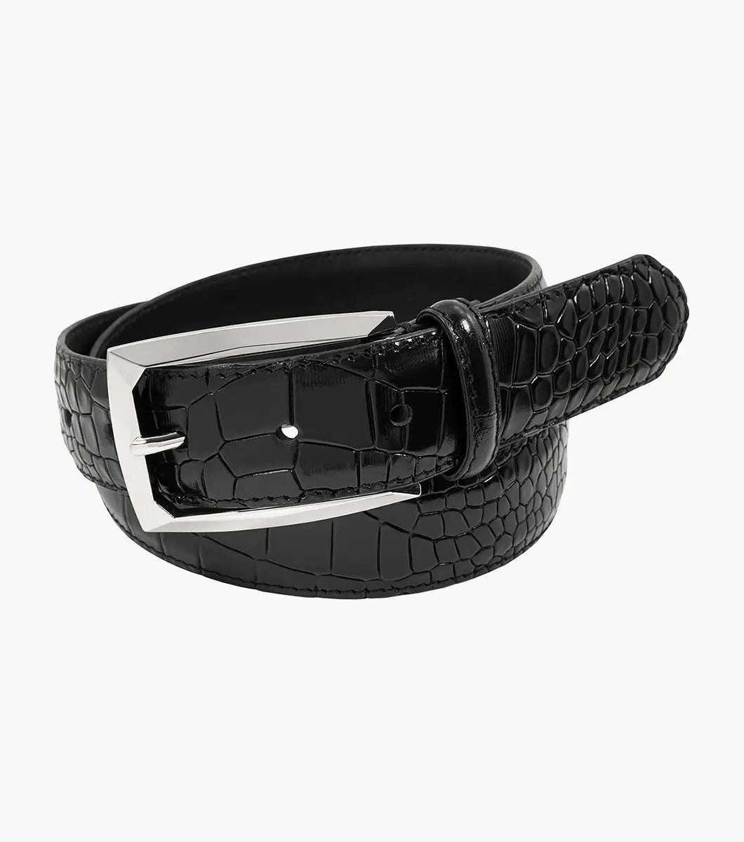 (Brand) Stacy Adams Black OZZIE Genuine Leather Croc Emboss Belt Available Sizes 40-42