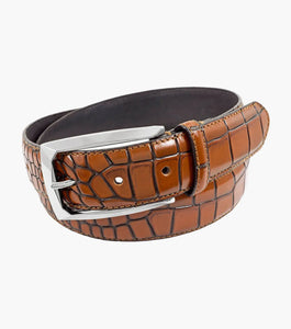 (Brand) Stacy Adams Cognac OZZIE Genuine Leather Croc Emboss Belt Available Sizes 40-44