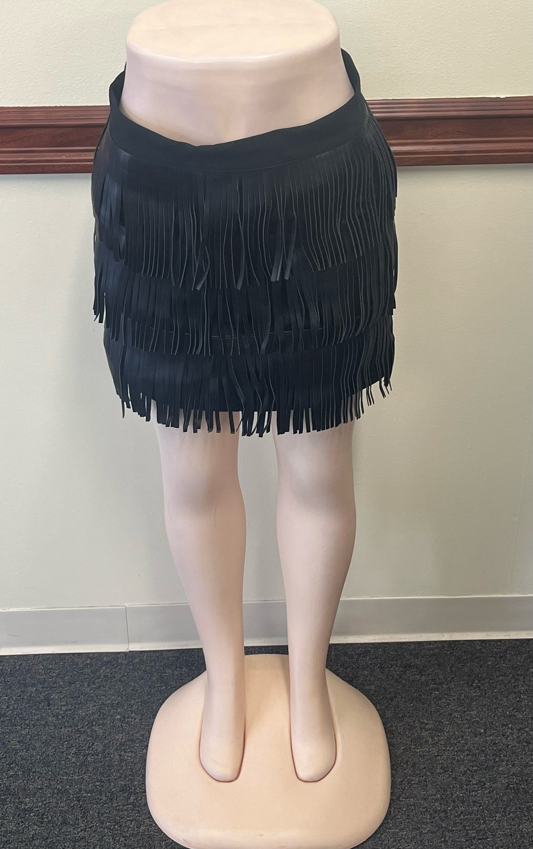Faux Leather Fringe Mini Skirt Available Sizes S-2X