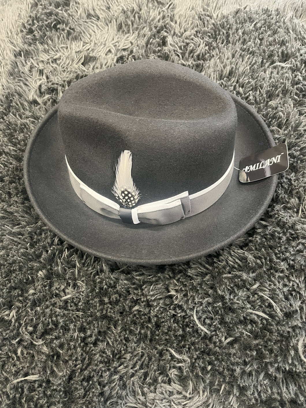 Black & White Fedora Hat with Feather Size L