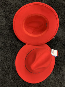 Red Fedora Hat with Red Bottom Adjustable Strings inside Hat