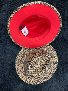 Leopard Fedora Hat with Red Bottom Adjustable Strings inside Hat