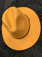Mustard Fedora Hat with Red Bottom Adjustable Strings inside Hat Sizes S-XL