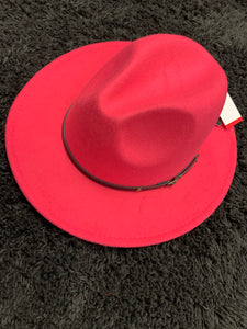 Hot Pink Fedora Hat with Red Bottom Adjustable Strings inside Hat