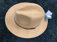 Tan Fedora Hat with Red Bottom Adjustable Strings inside Hat