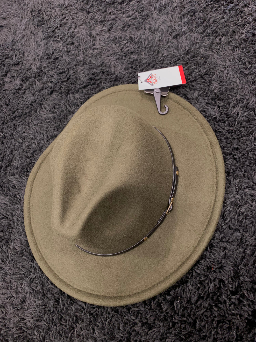 Olive Green Fedora Hat with Red Bottom Adjustable Strings inside Hat