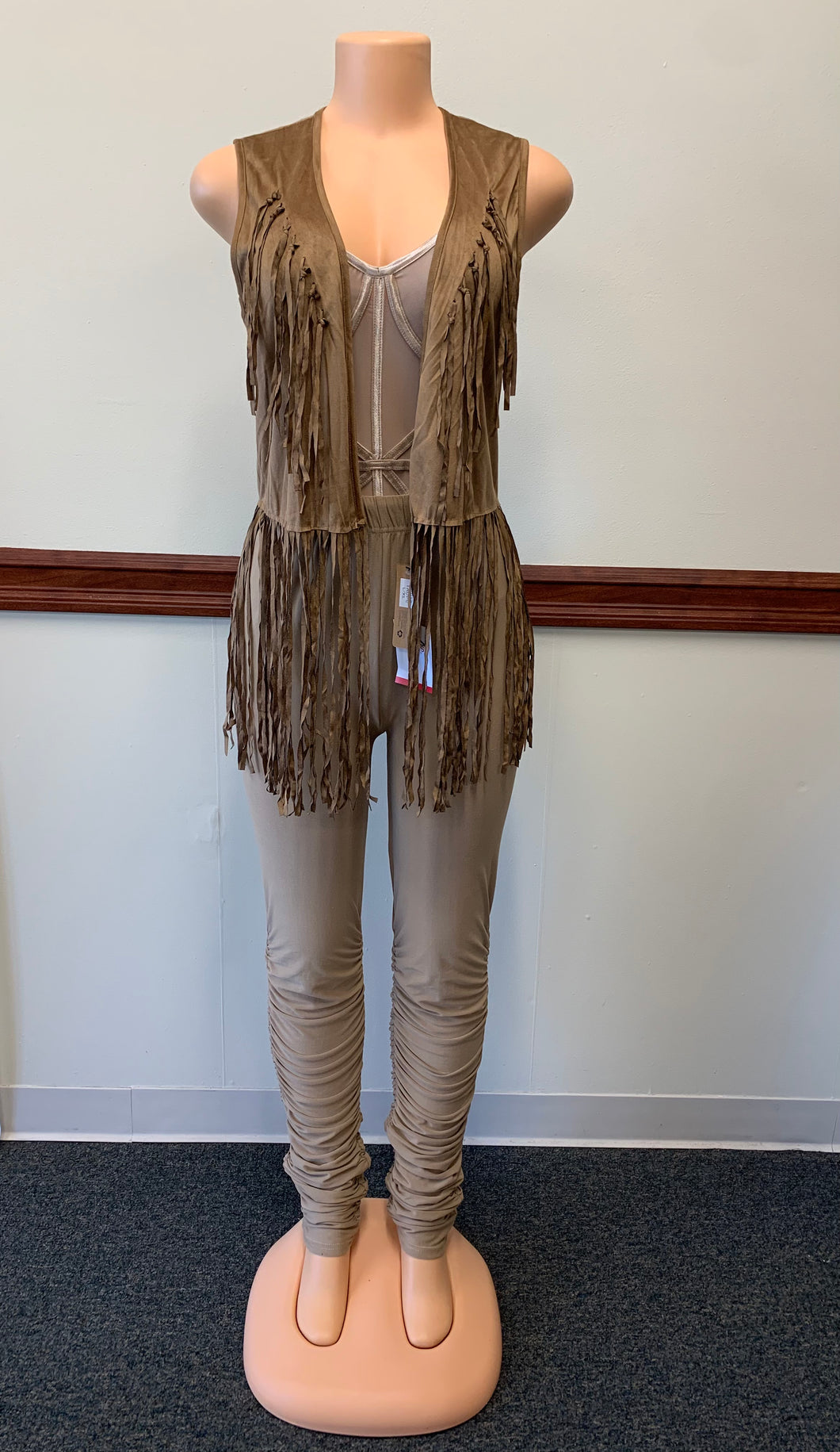 Tan Suede Vest with Tassels Available in Sizes S-L